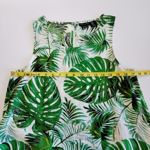 2525 * Tahari 100% Linen Tropical Palm Print Mini Dress Green White Size S - Picture 7 of 8